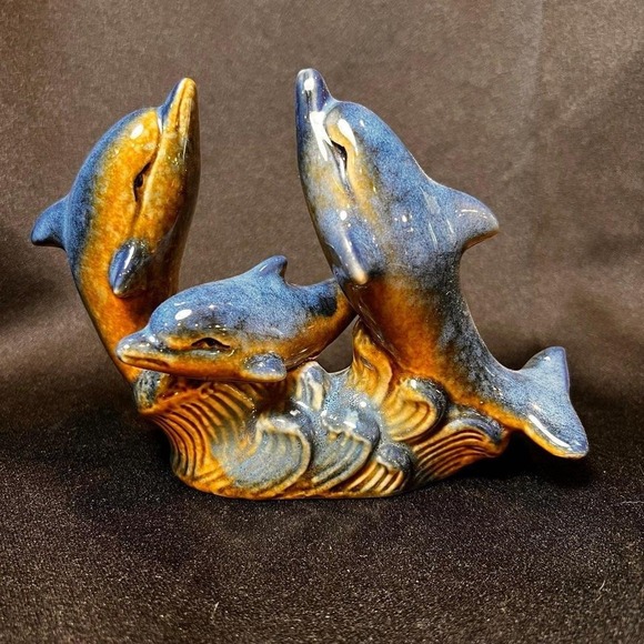 Other - Dolphin family figurine glazed pottery